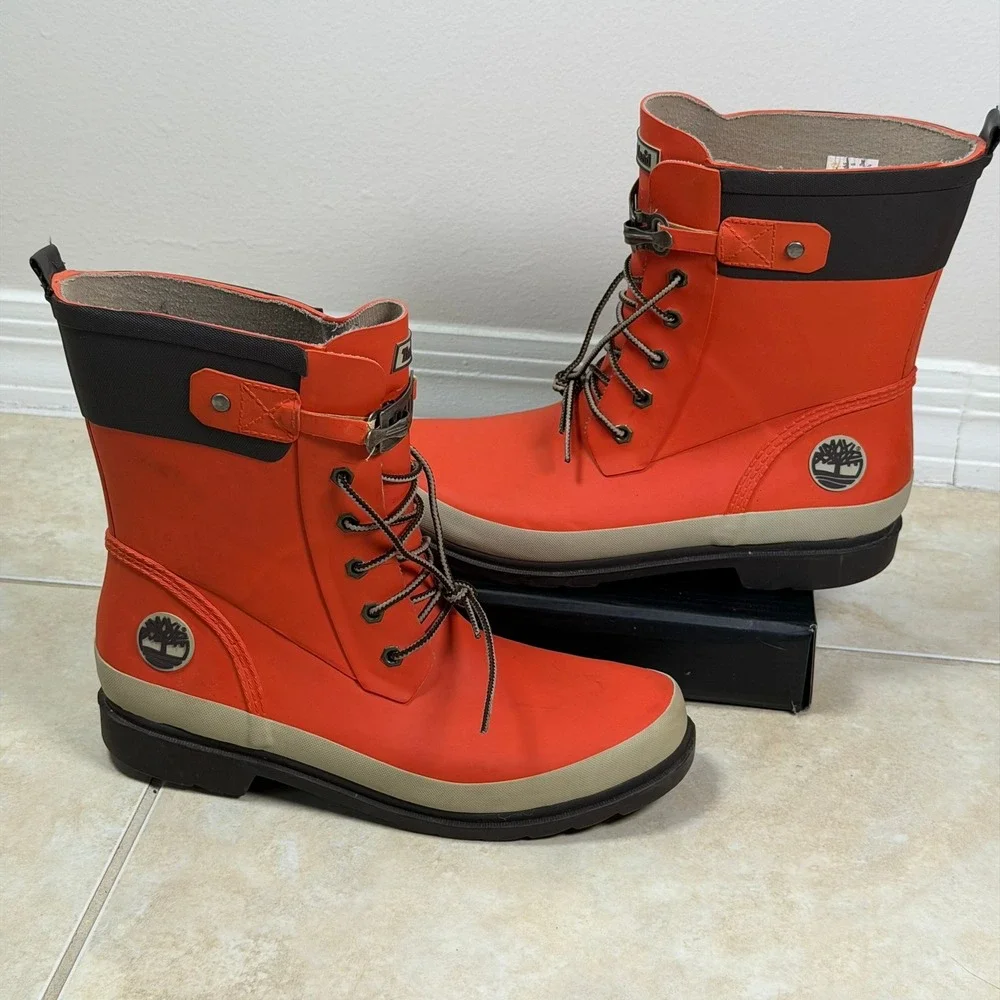 Timberland Rain Boots Womens 9 Orange Smartwool Lined Waterproof 3664R
